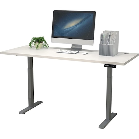 Lift It, 60x30 Electric Sit Stand Desk, 4 Memory/1 USB LED Control, White Top, Silver Base